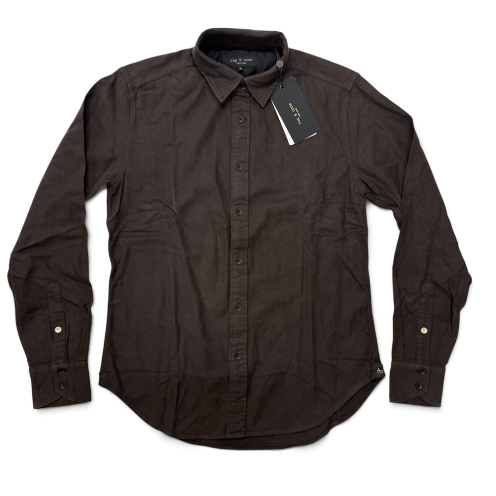 Rag & Bone Pursuit 365 Flannel Shirt Mens XS Espresso Brown Slim Fit NWT